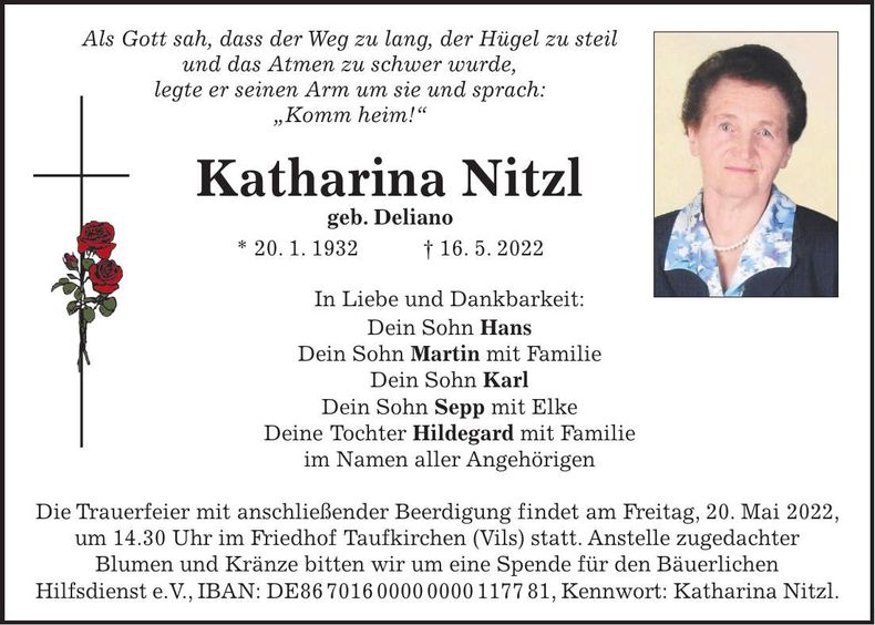 Traueranzeige Katharina Nitzl