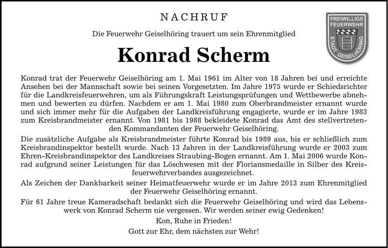 Traueranzeige Konrad Scherm