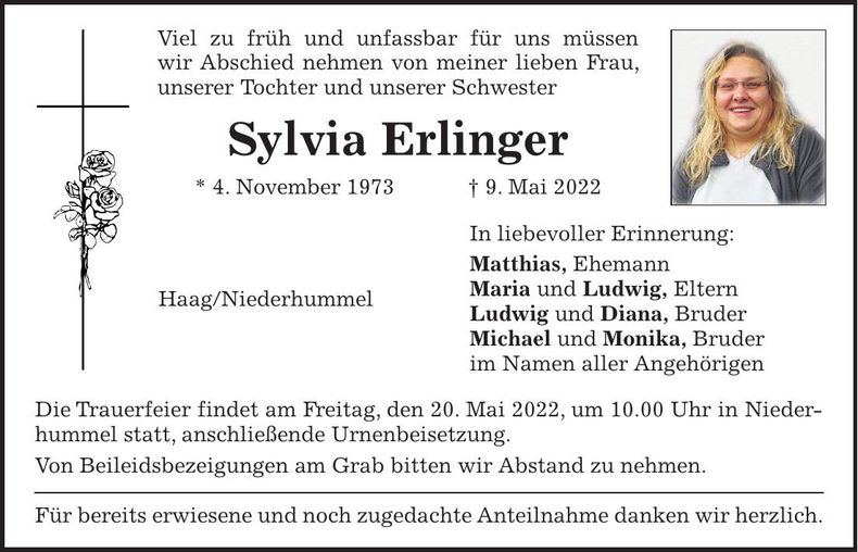 Traueranzeige Sylvia Erlinger