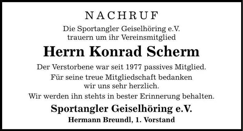 Traueranzeige Konrad Scherm