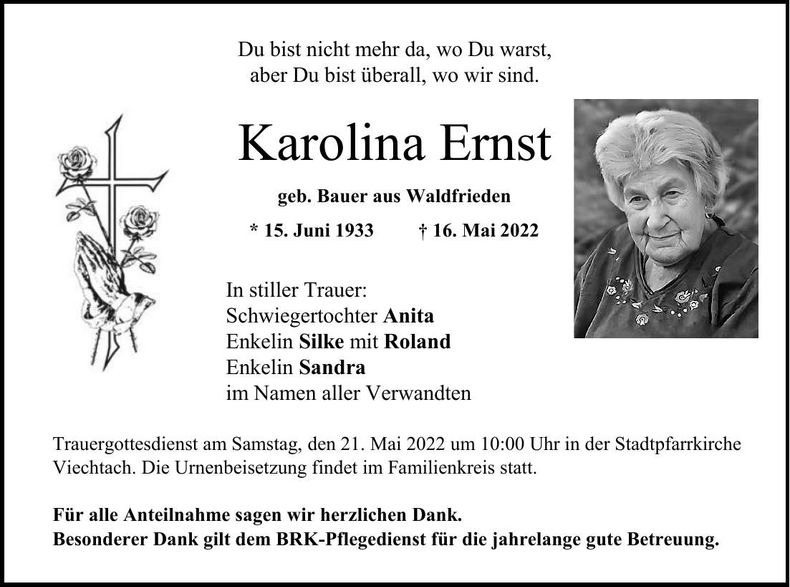 Traueranzeige Karolina Ernst