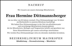 Traueranzeige Hermine Dittmannsberger