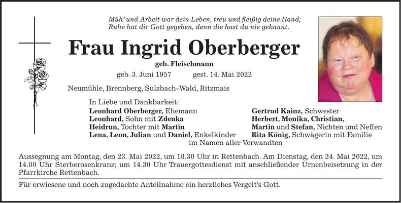 Traueranzeige Ingrid Oberberger