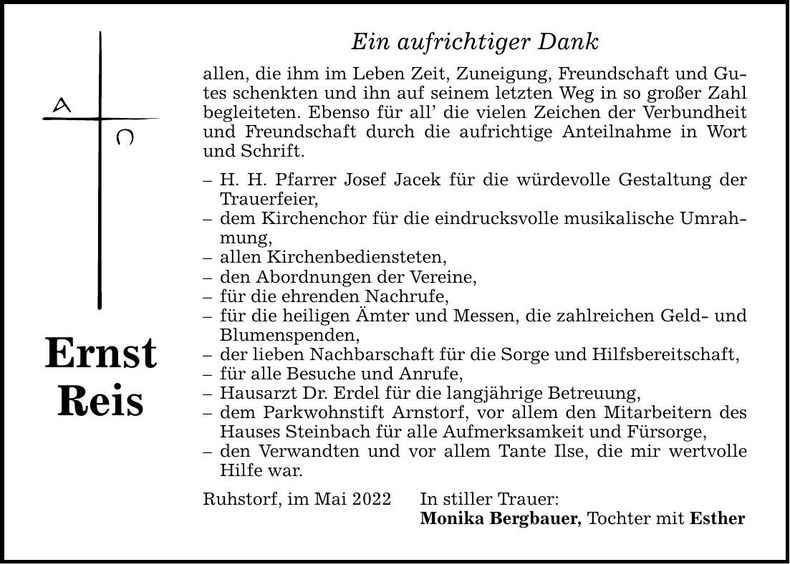 Traueranzeige Ernst Reis