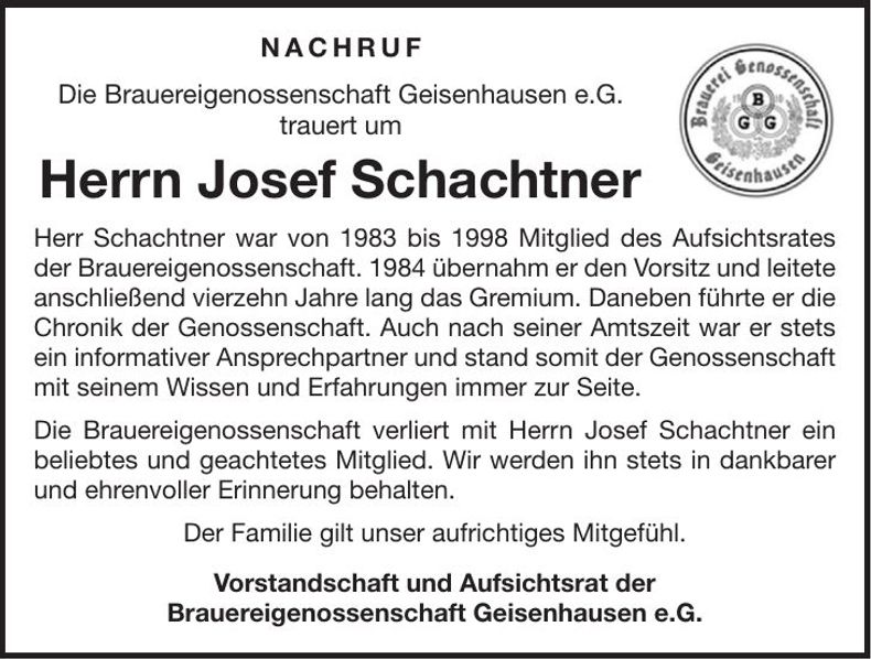 Traueranzeige Josef Schachtner