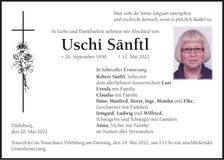Traueranzeige Uschi Sänftl