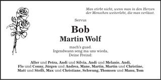 Traueranzeige Martin "Bob" Wolf