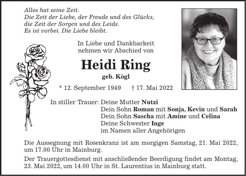 Traueranzeige Heidi Ring