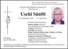 Traueranzeige Uschi Sänftl