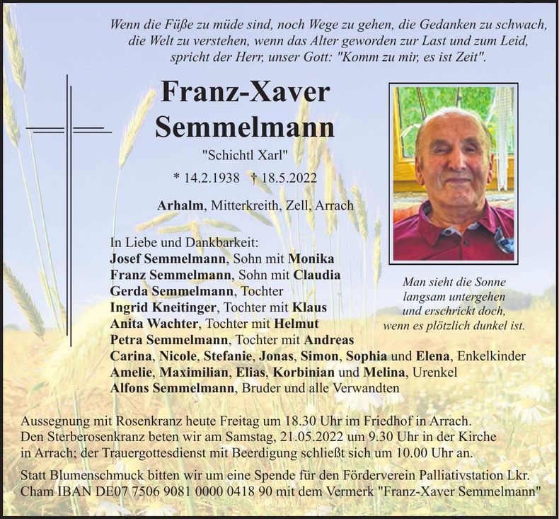 Traueranzeige Franz-Xaver Semmelmann