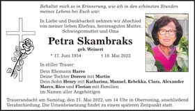 Traueranzeige Petra Skambraks