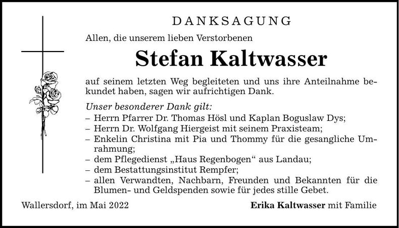 Traueranzeige Stefan Kaltwasser