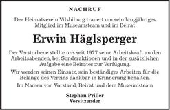 Traueranzeige Erwin Häglsperger