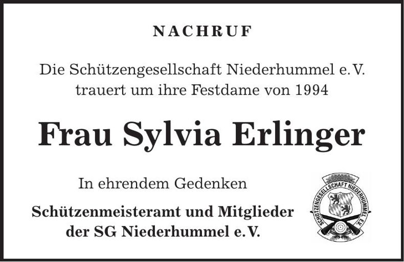 Traueranzeige Niederhummel e. V. Schützengesellschaft