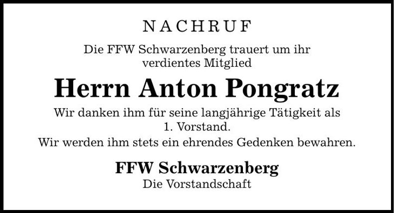 Traueranzeige Anton Pongratz