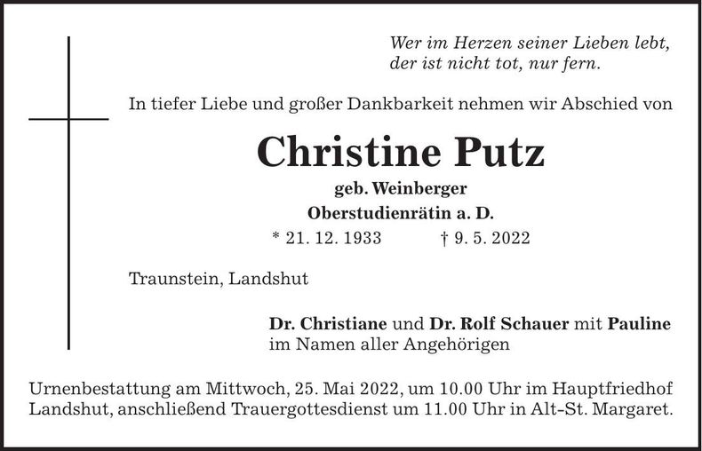 Traueranzeige Christine Putz