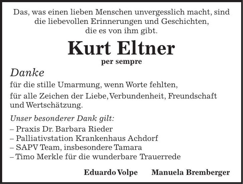 Traueranzeige Kurt Eltner