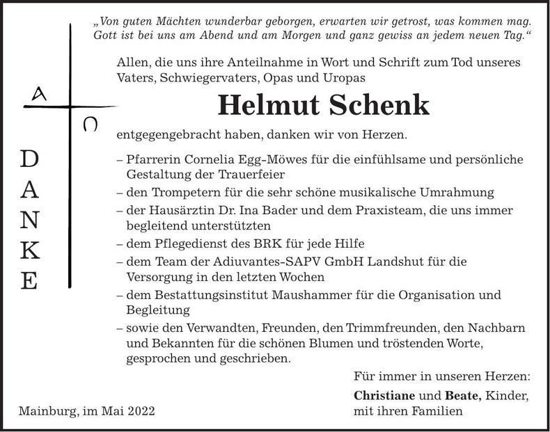 Traueranzeige Helmut Schenk
