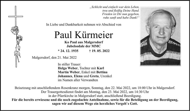 Traueranzeige Paul Kürmeier