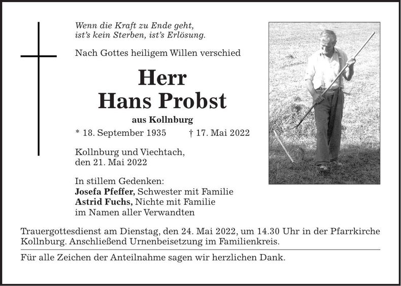 Traueranzeige Hans Probst