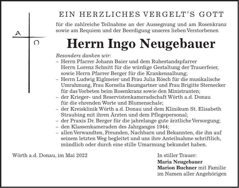 Traueranzeige Ingo Neugebauer