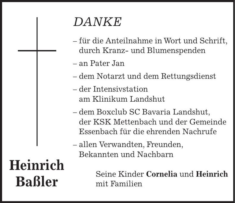 Traueranzeige Heinrich Baßler