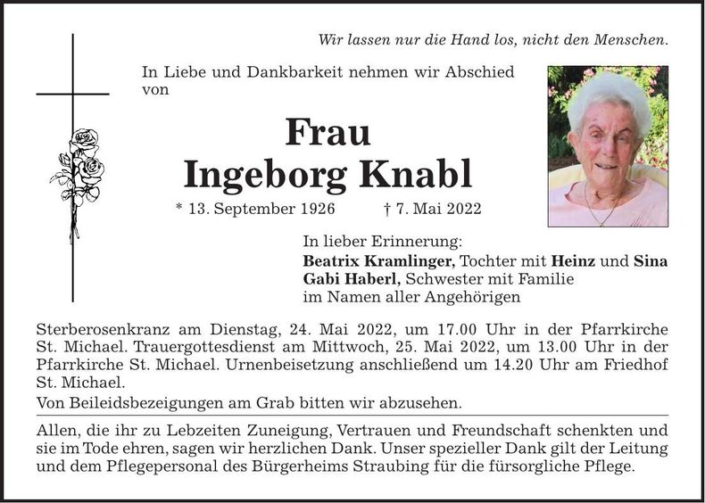 Traueranzeige Ingeborg Knabl