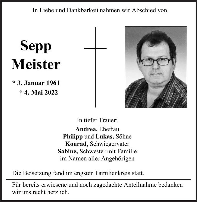 Traueranzeige Sepp Meister