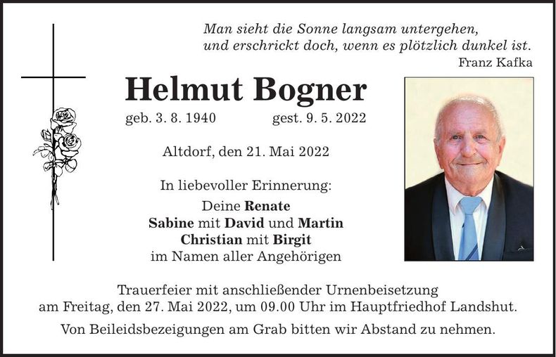 Traueranzeige Helmut Bogner