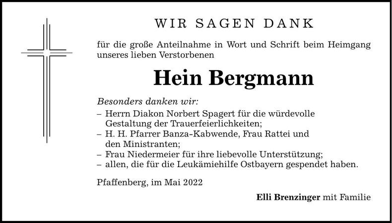Traueranzeige Hein Bergmann