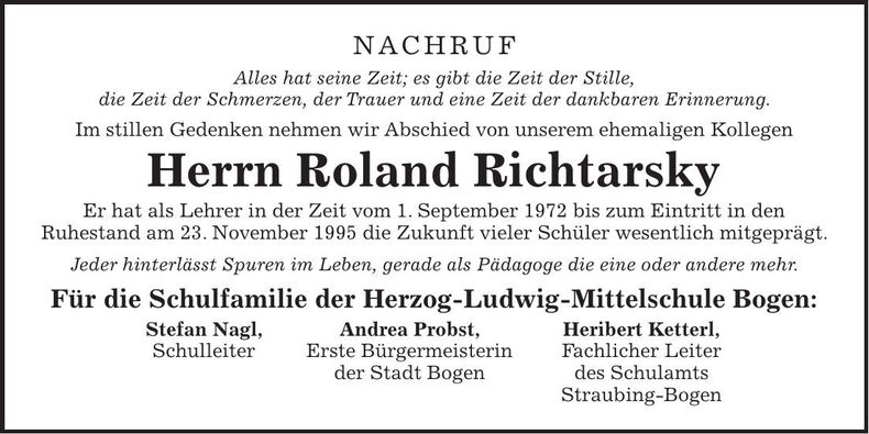 Traueranzeige Roland Richtarsky