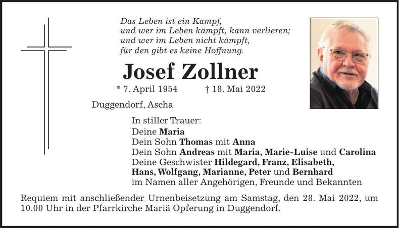 Traueranzeige Josef Zollner