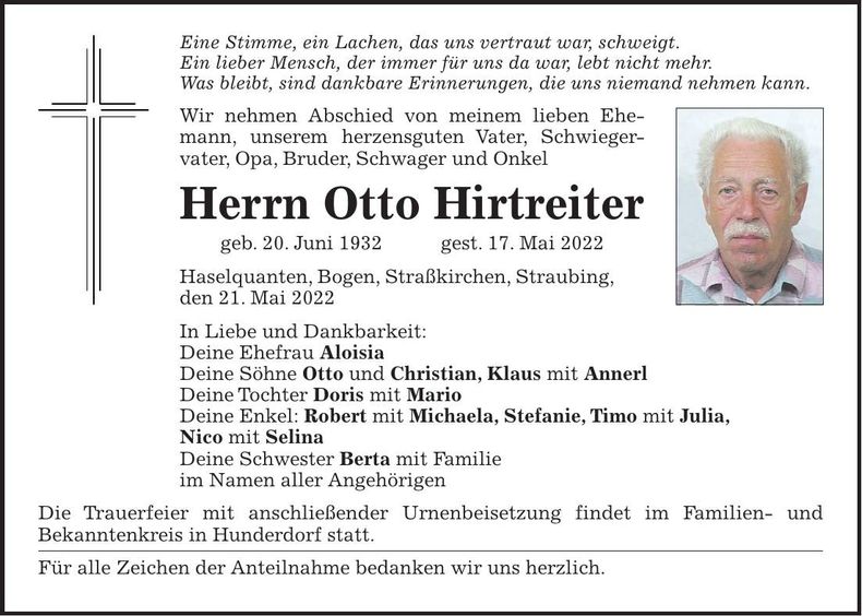 Traueranzeige Otto Hirtreiter