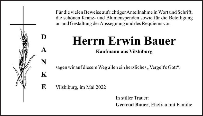 Traueranzeige Erwin Bauer
