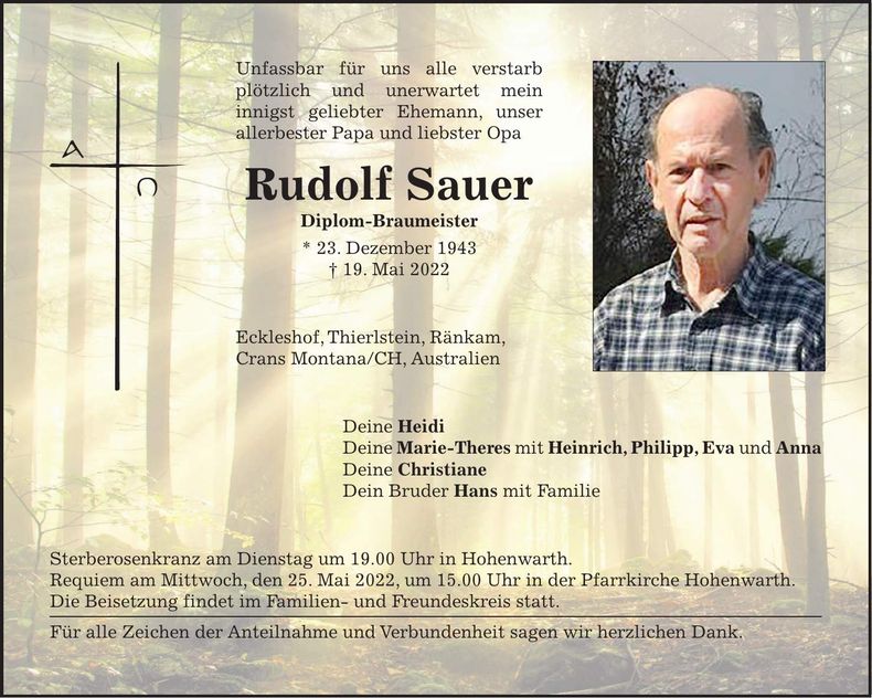 Traueranzeige Rudolf Sauer