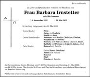 Traueranzeige Barbara Irnstetter