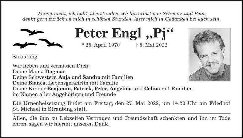 Traueranzeige Peter Engl