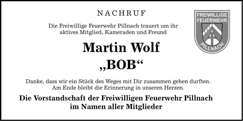 Traueranzeige Martin Wolf