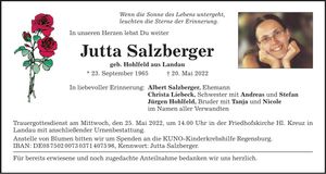 Traueranzeige Jutta Salzberger