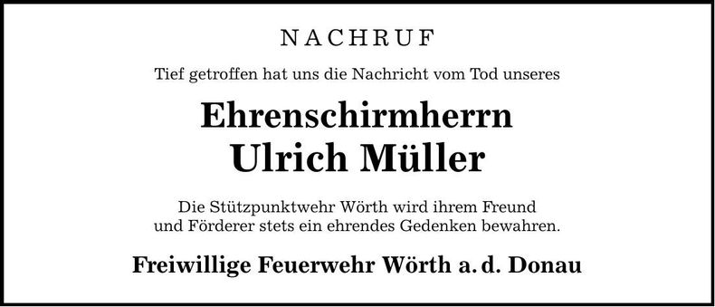 Traueranzeige Ulrich Müller