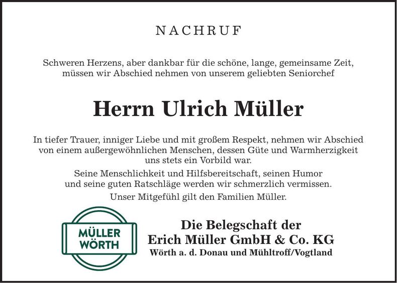 Traueranzeige Ulrich Müller