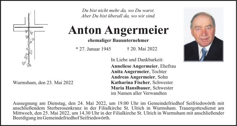 Traueranzeige Anton Angermeier