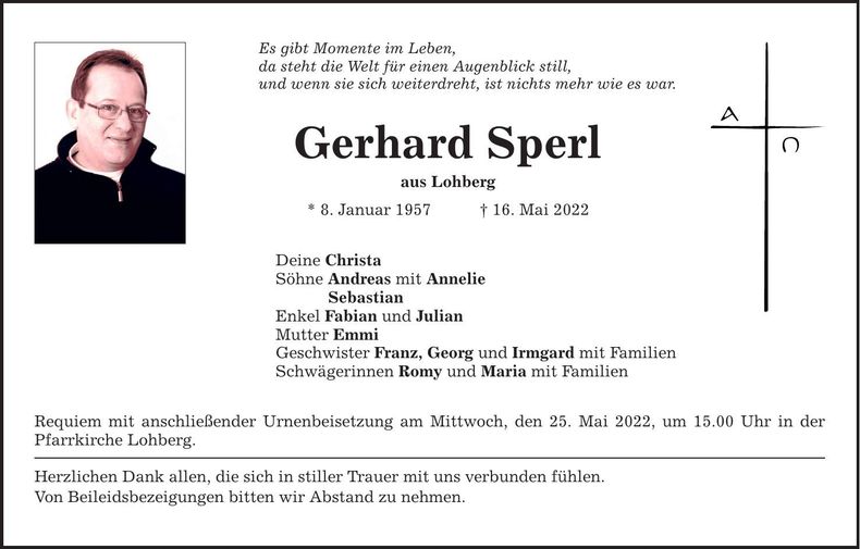 Traueranzeige Gerhard Sperl