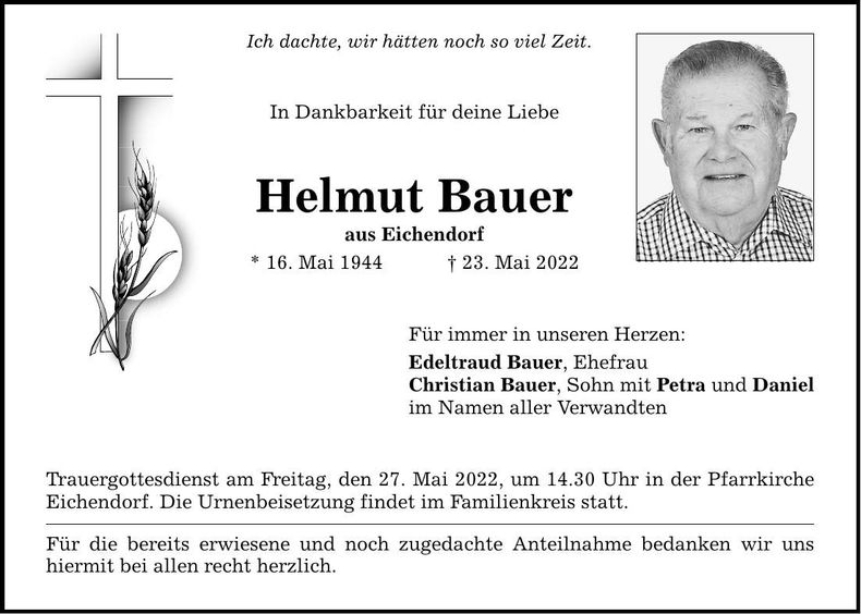 Traueranzeige Helmut Bauer