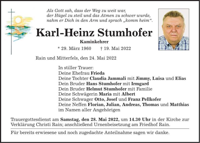 Traueranzeige Karl Heinz Stumhofer