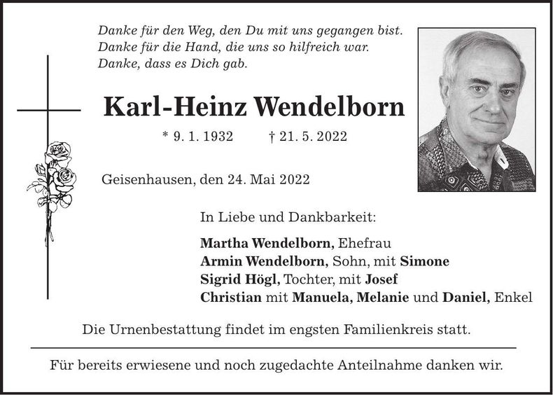 Traueranzeige Karl-Heinz Wendelborn