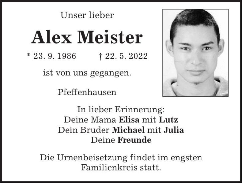 Traueranzeige Alex Meister