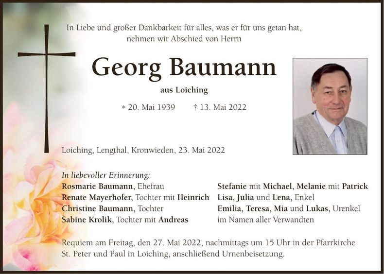 Traueranzeige Georg Baumann