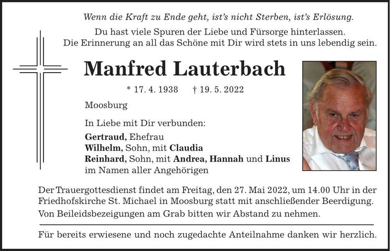 Traueranzeige Manfred Lauterbach