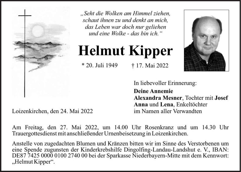 Traueranzeige Helmut Kipper